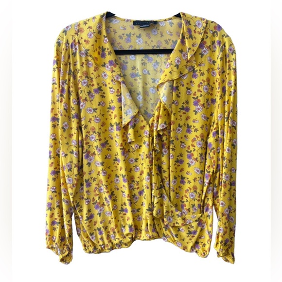 Sanctuary Bright Yellow Long Sleeve Floral Ruffle blouse 🌸🌸🌸 - Picture 3 of 8